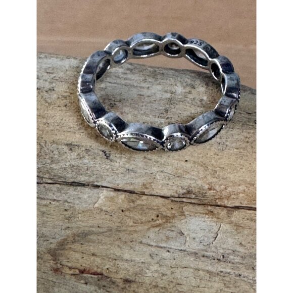 Pandora 925 ALE Sterling Silver Marquise & Round Eternity Band Ring Clear CZ  Si - Picture 7 of 16